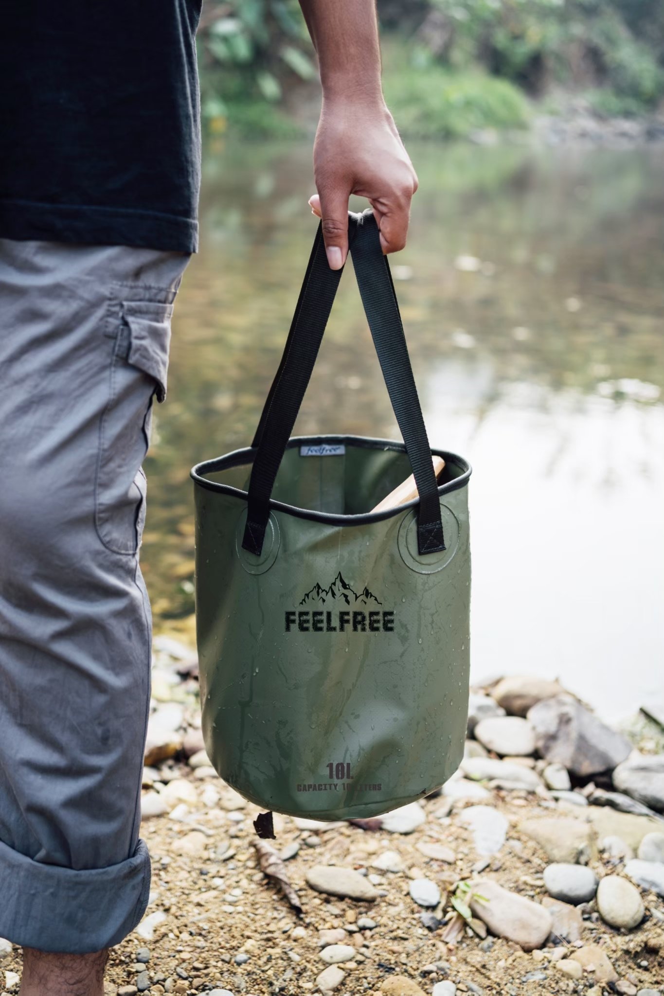 ถังน้ำพับได้แบบพกพา FEELFREE FOLDABLE WASH BASIN 10L สีเทา_2
